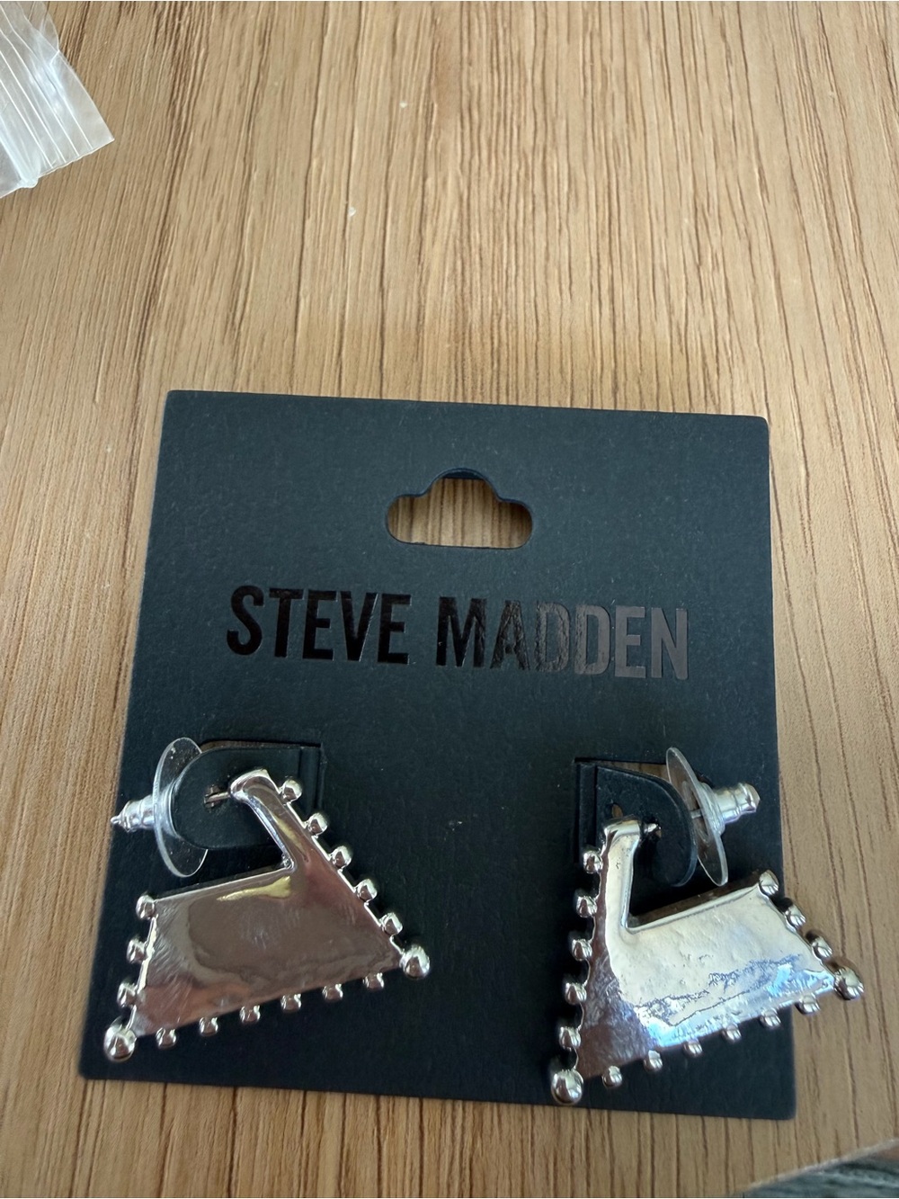 Steve Madden Silver Geometric Triangle Men’s Stud Earrings
